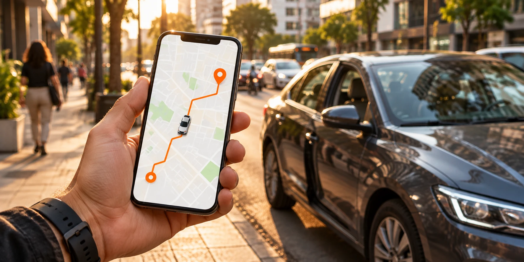 Aplicativo de mobilidade exibido em um smartphone